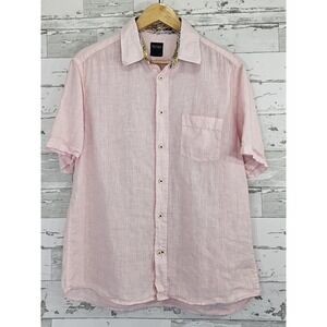 Benson New York Short Sleeve Button Up Pink Linen Shirt Mens Medium